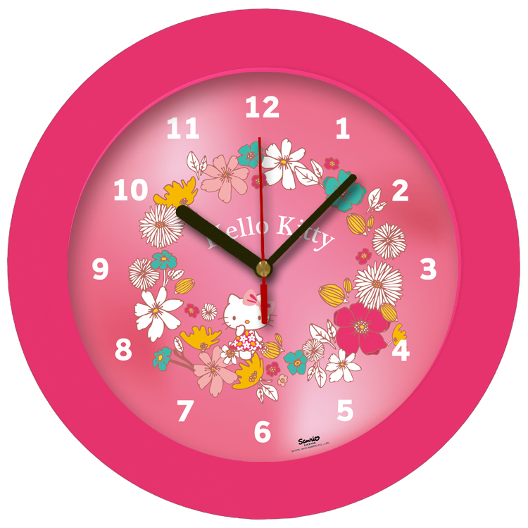 98105-HK flower שעון קיר מחוגים לילדים הלו קיטי עם פרחים