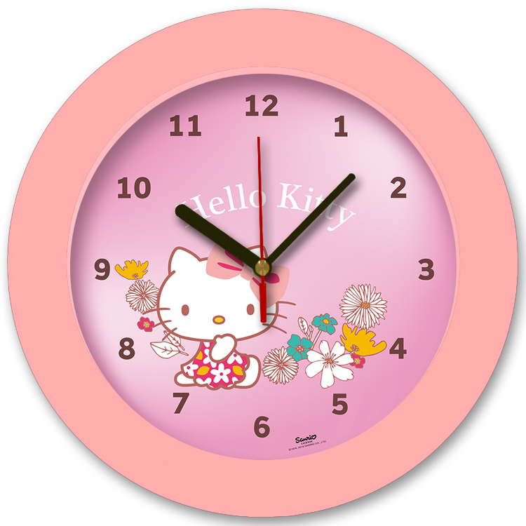 98105-HK flower2 שעון קיר מחוגים לילדים הלו קיטי פרחים