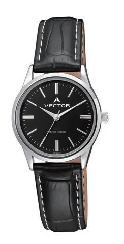 שעון יד מדגם VECTOR V8-1015185 black רצועות עור שחורות אלגנטי