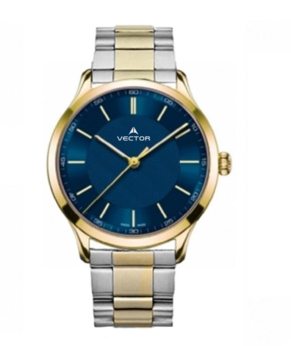 שעון יד מדגם VECTOR V8-109493 blue1, שעון יד מטאלי גברי עדין עם לולאות סטיינלס ורקע כחול עמוק Престижные наручные часы от Golf Watches. Бренд vector для роскошных наручных часов в Израиле