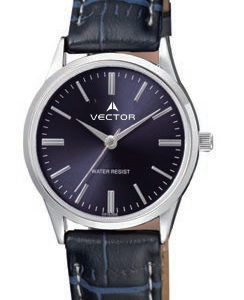 שעון יד מדגם VECTOR V9-1015183 blue, שילוב רצועות שחורות, רקע כחול ומסגרת ומחוגים כסופים