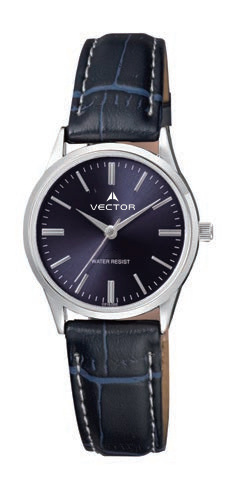 שעון יד מדגם VECTOR V9-1015183 blue, שילוב רצועות שחורות, רקע כחול ומסגרת ומחוגים כסופים