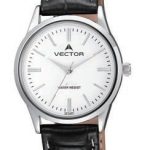 שעון מדגם VECTOR V9-1015185 white, שעון יד קלאסי עם רצועות עור שחורות וגוונים כסוף-לבן Престижные наручные часы от Golf Watches. Бренд vector для роскошных наручных часов в Израиле