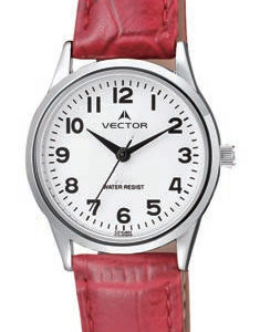 שעון מדגם VECTOR V9-1015771 white, שעון יד רצועות עור אדומות ורקע לבן Престижные наручные часы от Golf Watches. Бренд vector для роскошных наручных часов в Израиле