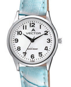 שעון יד מדגם VECTOR V9-1015773 white, שעון יד עם רצועות עור תכלת. עיצוב מודרני קלאסי Престижные наручные часы от Golf Watches. Бренд vector для роскошных наручных часов в Израиле