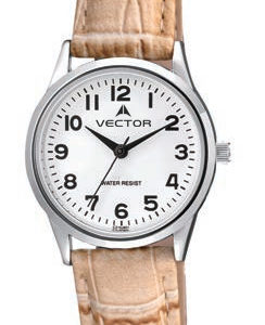 שעון יד מדגם VECTOR V9-1015774 white, שעון יד עם רצועות עור גוון חום קלאסי עתיק Престижные наручные часы от Golf Watches. Бренд vector для роскошных наручных часов в Израиле