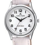 שעון יד מדגם VECTOR V9-1015776 white, רצועות עור בגוון לבן-קרם ועיצוב בהיר קלאסי כולל Престижные наручные часы от Golf Watches. Бренд vector для роскошных наручных часов в Израиле