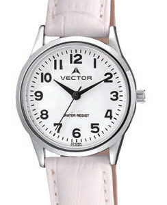 שעון יד מדגם VECTOR V9-1015776 white, רצועות עור בגוון לבן-קרם ועיצוב בהיר קלאסי כולל Престижные наручные часы от Golf Watches. Бренд vector для роскошных наручных часов в Израиле