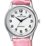 שעון יד מדגם VECTOR V9-1015777 white, שעון יד מתוק לילדות עם רצועות עור בצבע 'ורוד מסטיק' Престижные наручные часы от Golf Watches. Бренд vector для роскошных наручных часов в Израиле