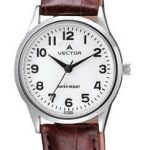 שעון יד מדגם VECTOR V9-1015778 white, שעון יד 'הכי קלאסי', רצועות עור חומות ועיצוב שעון פנים אלגנטי Престижные наручные часы от Golf Watches. Бренд vector для роскошных наручных часов в Израиле