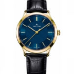 שעון יד מבית VECTOR, בעל רצועות עור שחורות מוחלקות, דגם V8-109593 blue1 Престижные наручные часы от Golf Watches. Бренд vector для роскошных наручных часов в Израиле