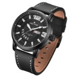 שעון יד איכותי מבית VECTOR בעל רצועות עור שחורות ומכוונים בהירים. דגם VC8-105513 black-1 Качественные наручные часы от VECTOR с черными кожаными ремешками и световыми тюнерами.