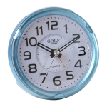 שעון מעורר מואר עם צפצוף נעים, בעיצוב עגול מודרני בצבע תכלת מטאלי. קולקציית גולף שקט 2000 דגם BB08604-BU