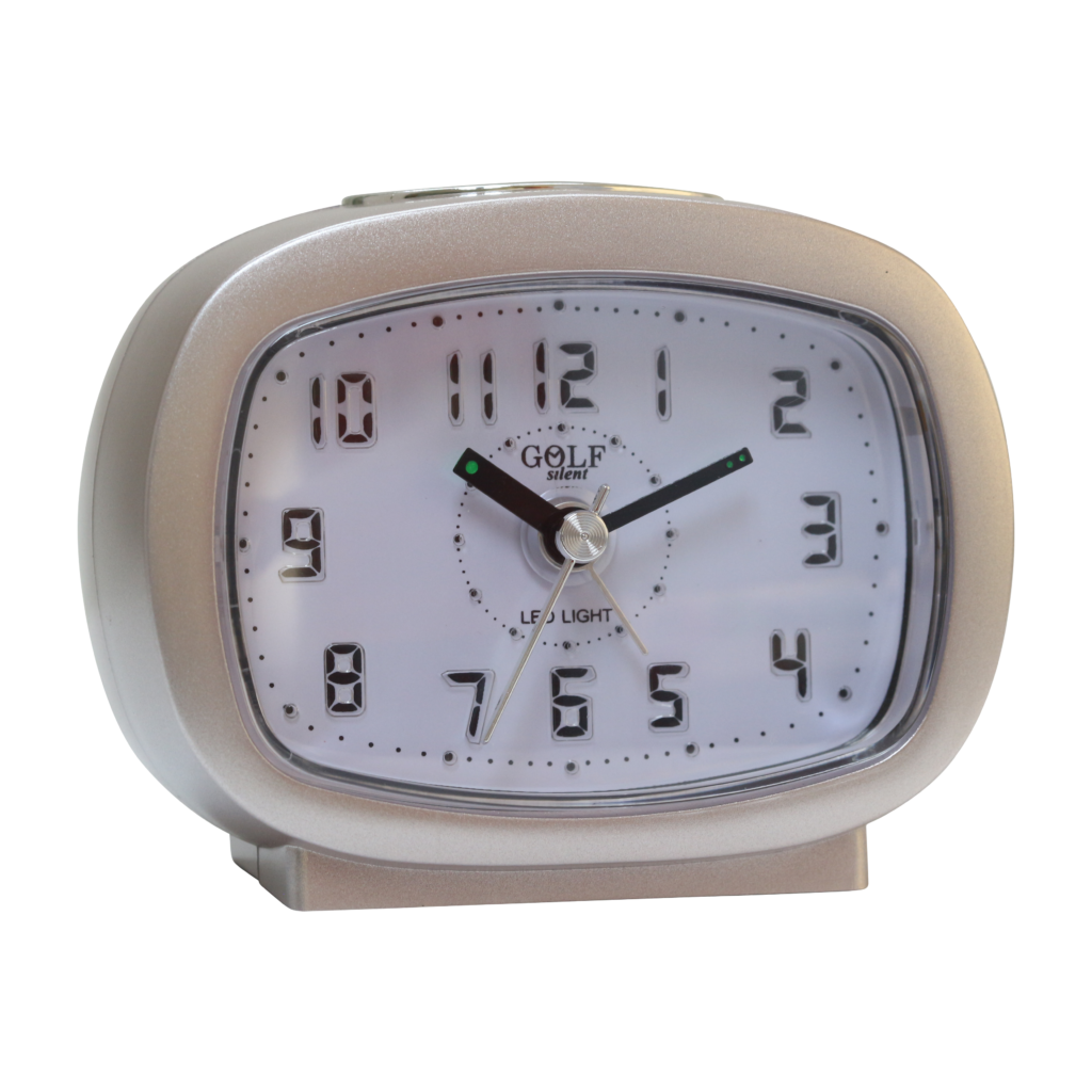 שעון מעורר אליפסי חום בהיר, מסדרת גולף שקט 2000 עם תצוגה מוארת וברורה, דגם BB09007-BK-