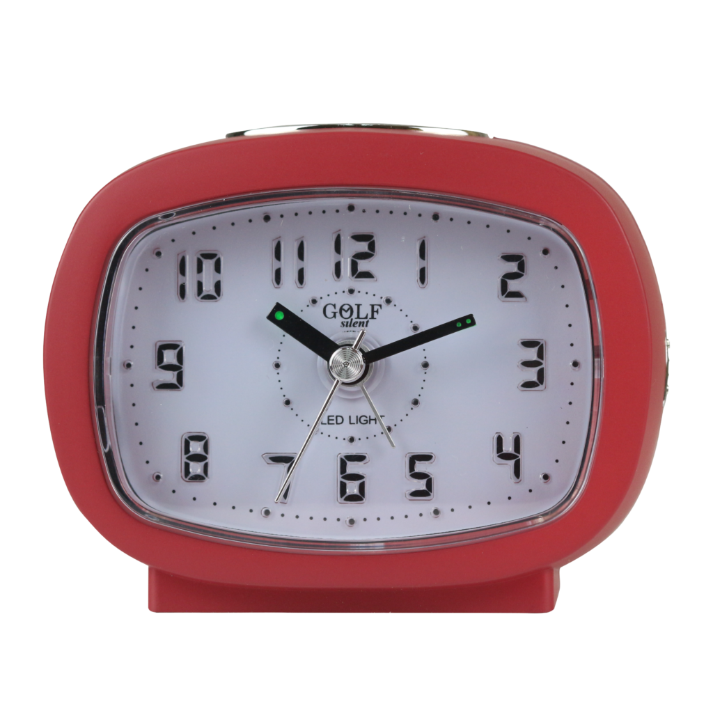 שעון מעורר אליפסי אדום, מסדרת גולף שקט 2000 עם תצוגה מוארת וברורה, דגם BB09007-RE
