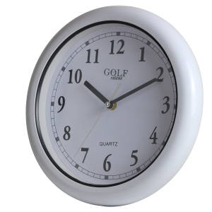 שעון *נגד מים*, לחדר אמבטיה, ג'קוזי, מקוה ובריכות. מעוצב עגול נקי, בצבע לבן קלאסי מדגם גולף שקט WC28008