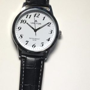 שעון יד קלאסי רצועות עור שחורות ומספרים קריאים ביותר מבית וקטור 2021 V8-134511WHITE