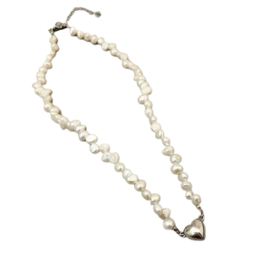 שרשרת פנינים לב כסף דגם p05