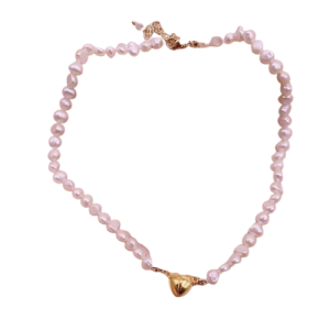 שרשרת פנינים לב זהב דגם p04