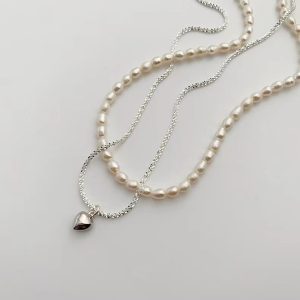 שרשרת פנינה כפול תליון כסף דגם p10